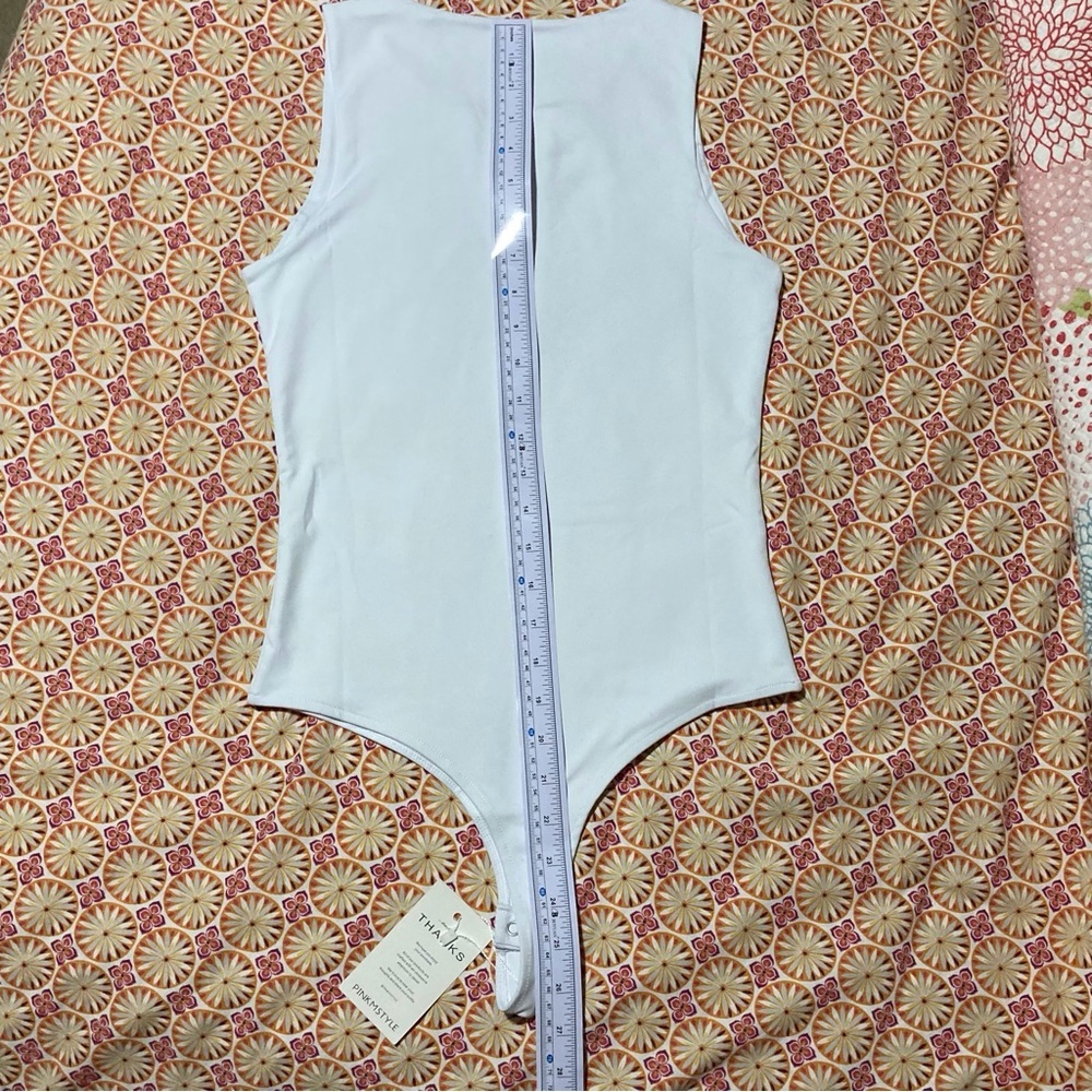 PinkmStyle White Sleeveless Bodysuit with High Neckline | Size S - Picture 4 of 6